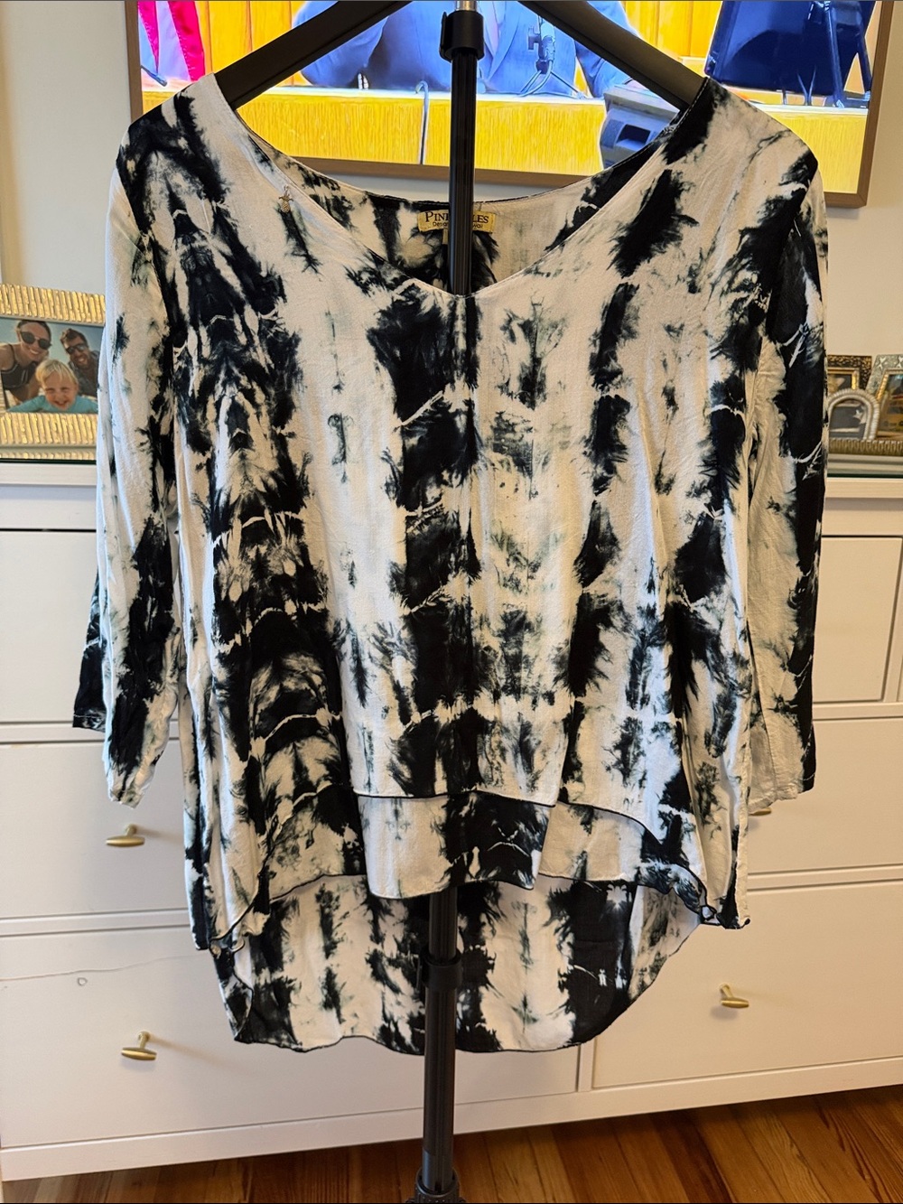 Navy & White Tie-Dye Layered Women's Tunic Top
